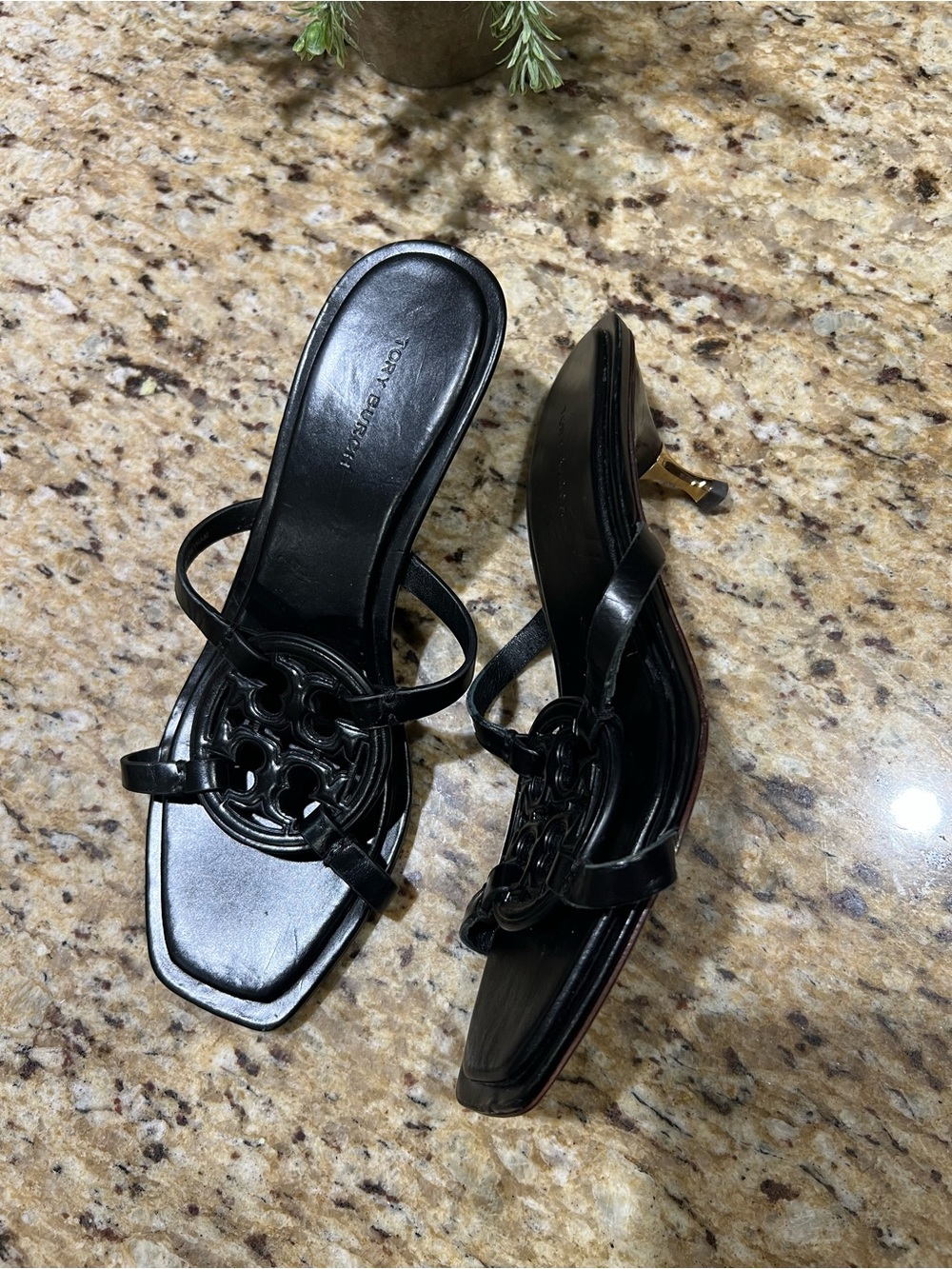 Tory Burch Geo Bombe Black Kitten Heel Sandals 7M